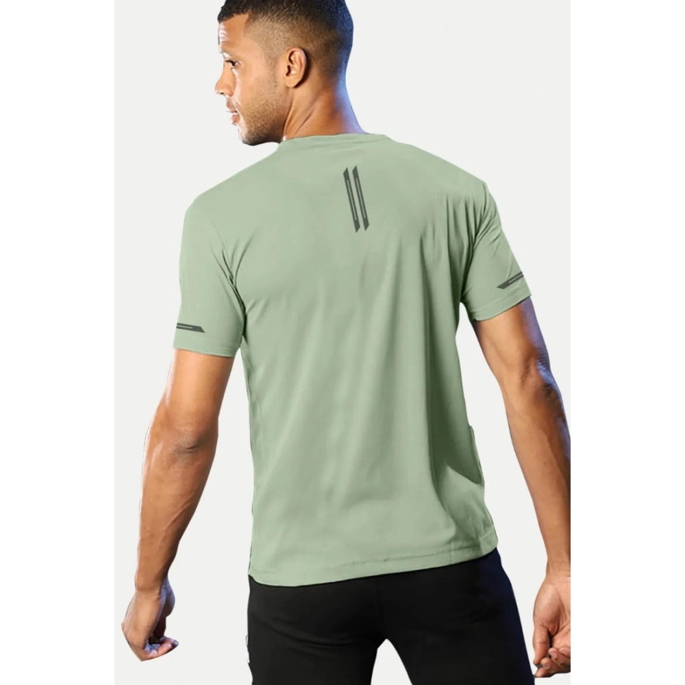 Generic Men's Casual Half sleeve Solid Polyester Crew Neck T-shirt (Pista)