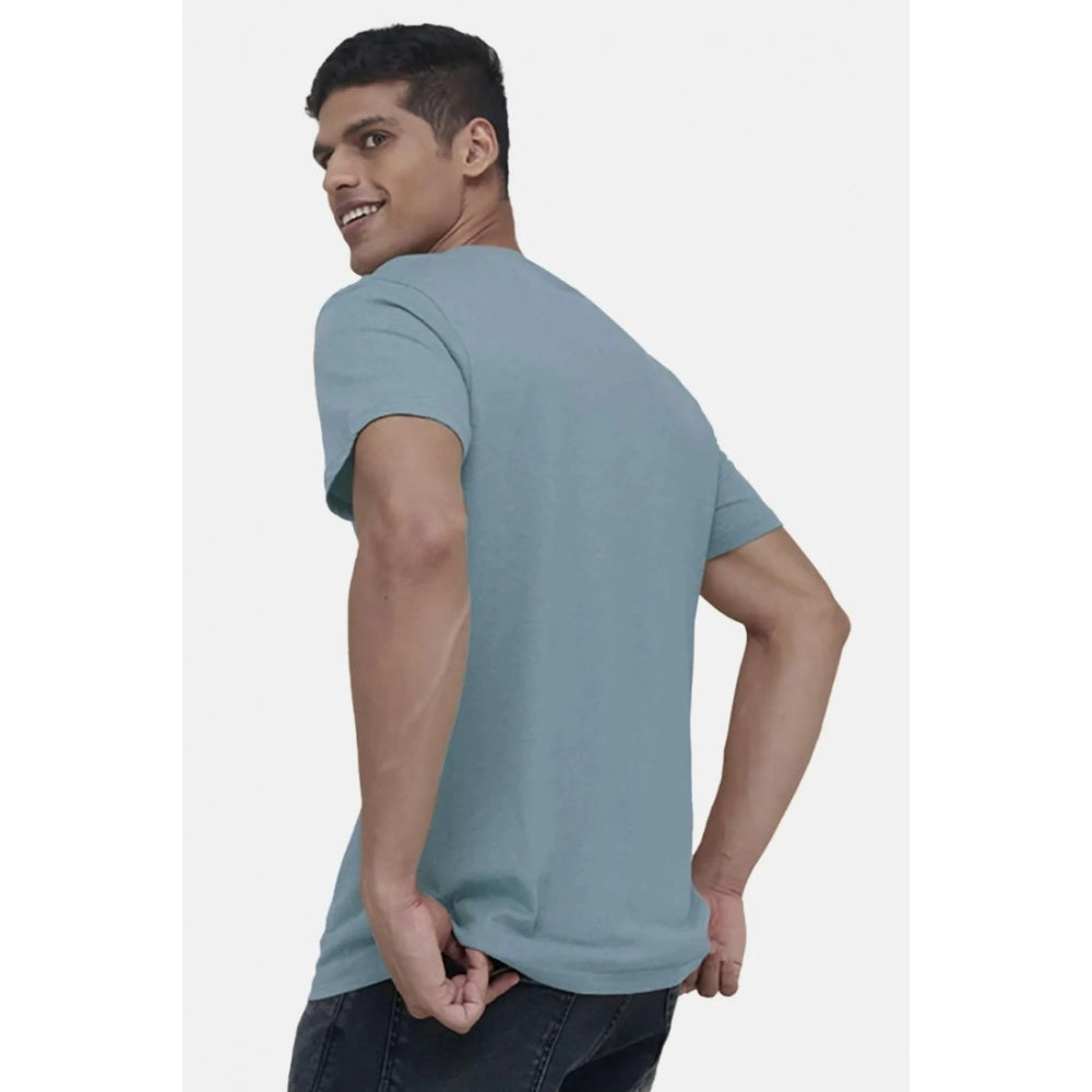 Generic Men's Casual Half sleeve Digital Printed Cotton Crew Neck T-shirt (Teal)
