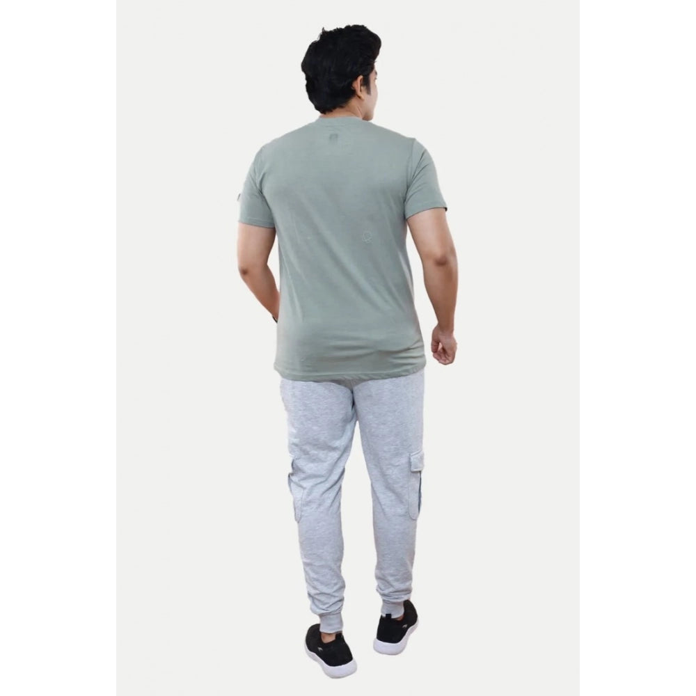 Generic Men's Casual Half sleeve Printed Cotton Crew Neck T-shirt (Grey)