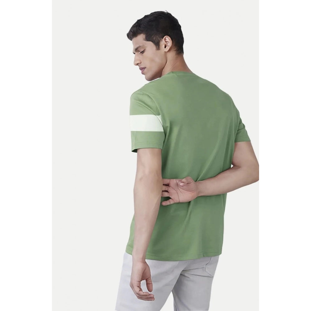 Generic Men's Casual Half sleeve Stripped Cotton Crew Neck T-shirt (Light Green)