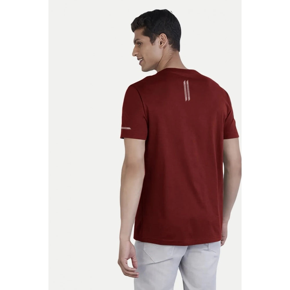 Generic Men's Casual Half sleeve Solid Polyester Crew Neck T-shirt (Maroon)
