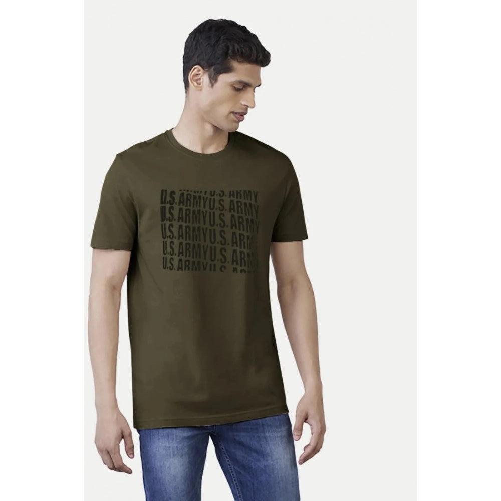 Generic Men's Casual Half sleeve Printed Cotton Crew Neck T-shirt (Dark Green)