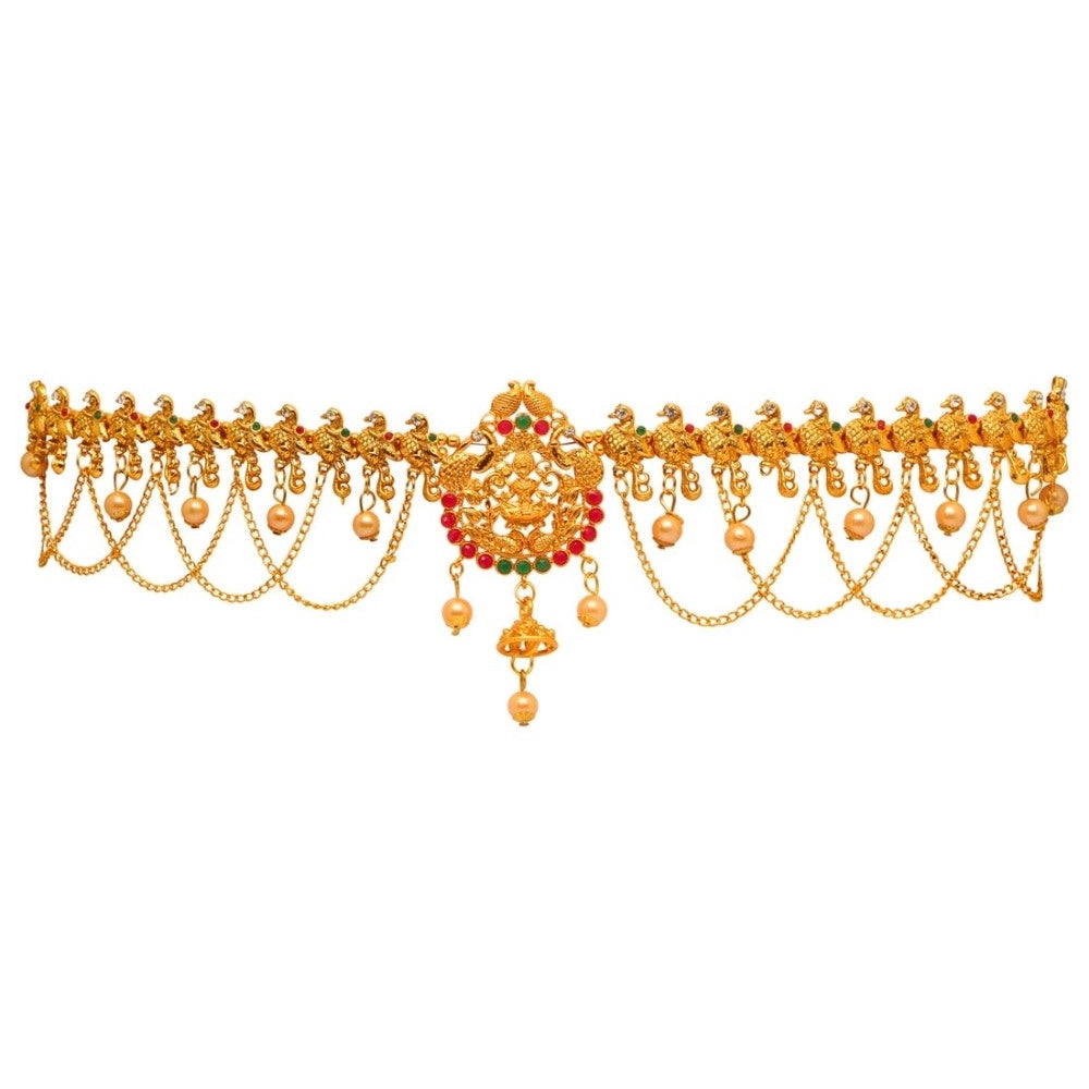 Generic Women's Maroon & Green Color Glass Stone Kamarband Adjustable Chain