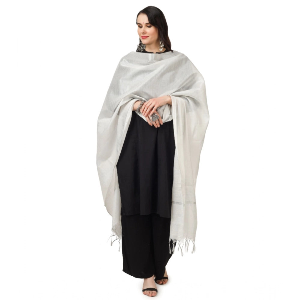 Generic Women's Chanderi Solid Dupatta (White, Length: 2.25 to 2.50 Mtr)