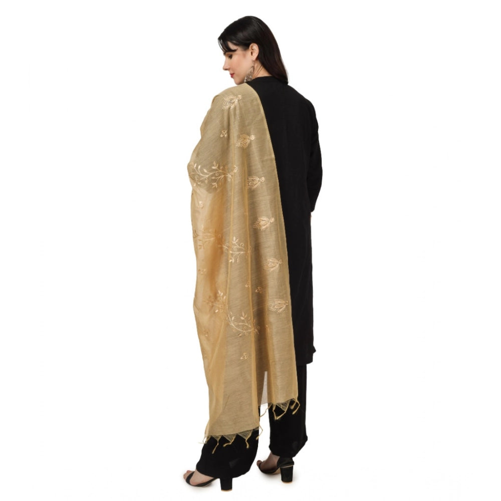 Generic Women's Cotton Embroidered Dupatta (Gold, Length: 2.25 to 2.50 Mtr)