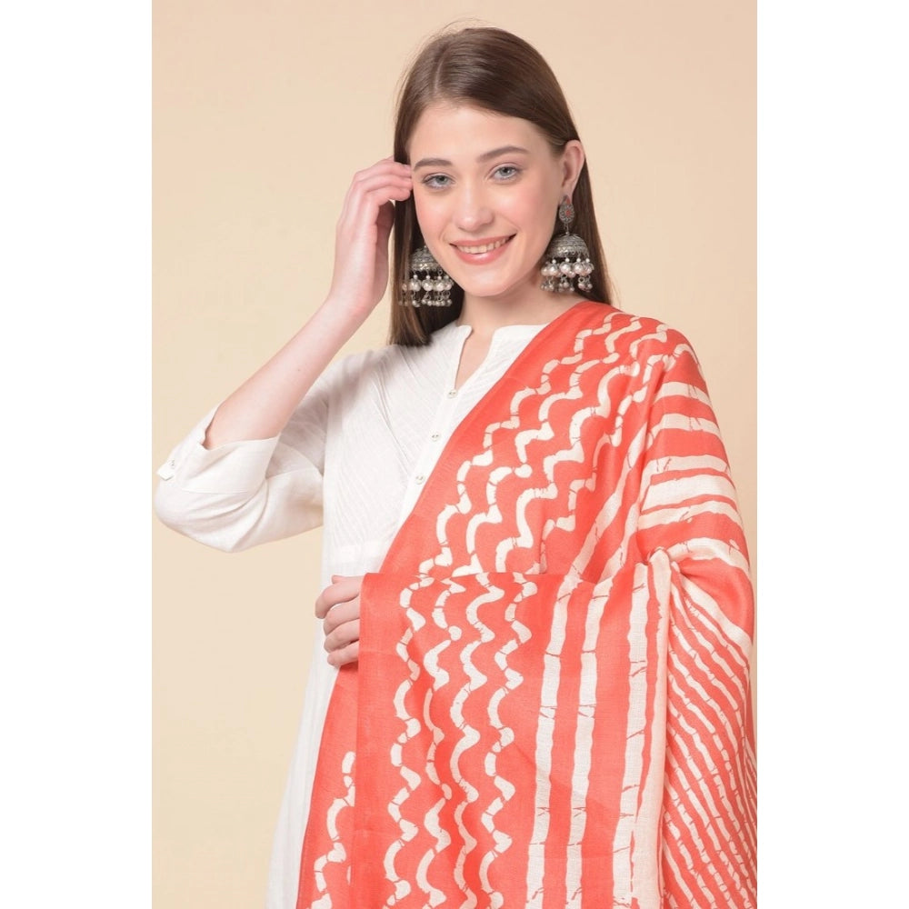 Generic Women's Art Silk Printed Dupatta (Orange, Length: 2.25 to 2.50 Mtr)