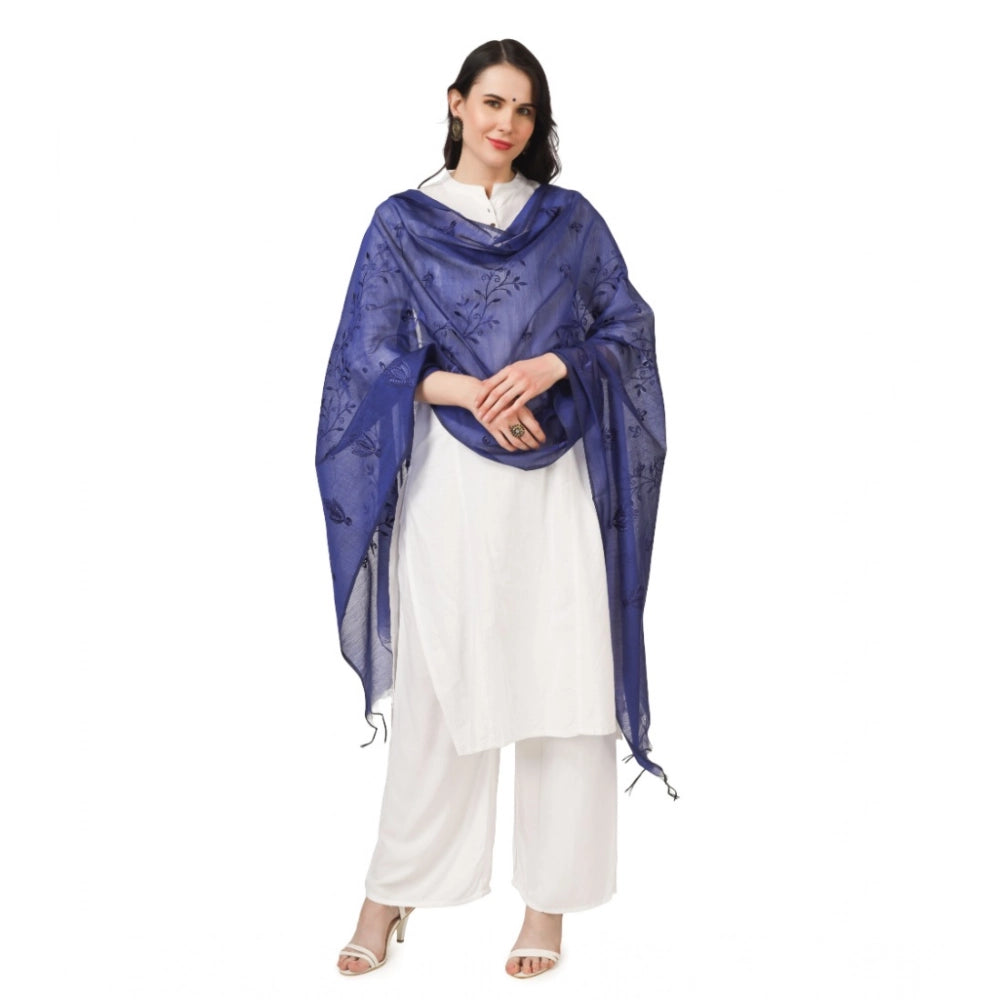 Generic Women's Cotton Embroidered Dupatta (Blue, Length: 2.25 to 2.50 Mtr)