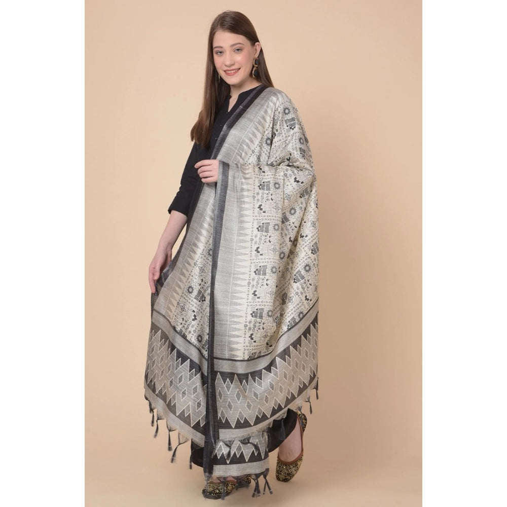 Generic Women's Art Silk Printed Dupatta (Black, Length: 2.25 to 2.50 Mtr)