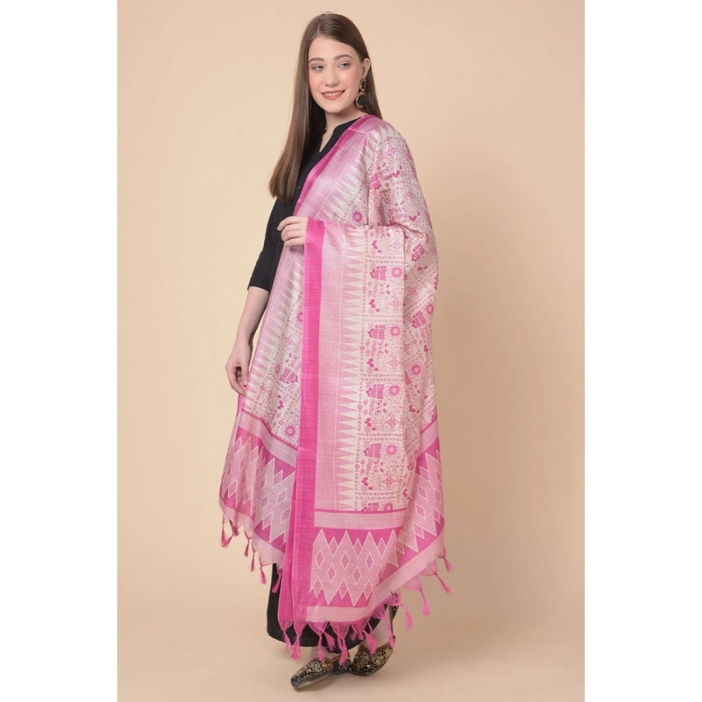 Generic Women's Art Silk Printed Dupatta (Pink, Length: 2.25 to 2.50 Mtr)