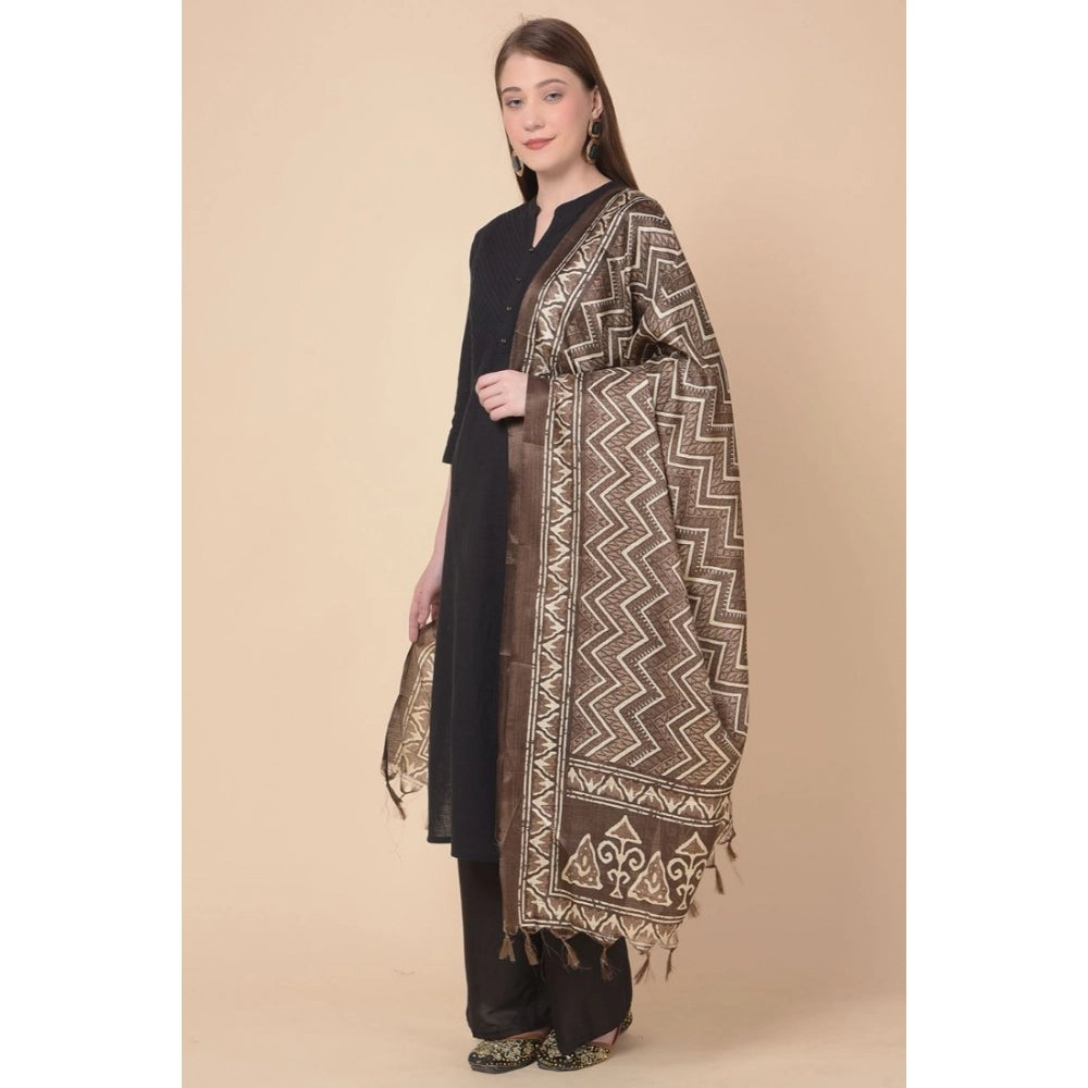 Generic Women's Art Silk Printed Dupatta (Brown, Length: 2.25 to 2.50 Mtr)