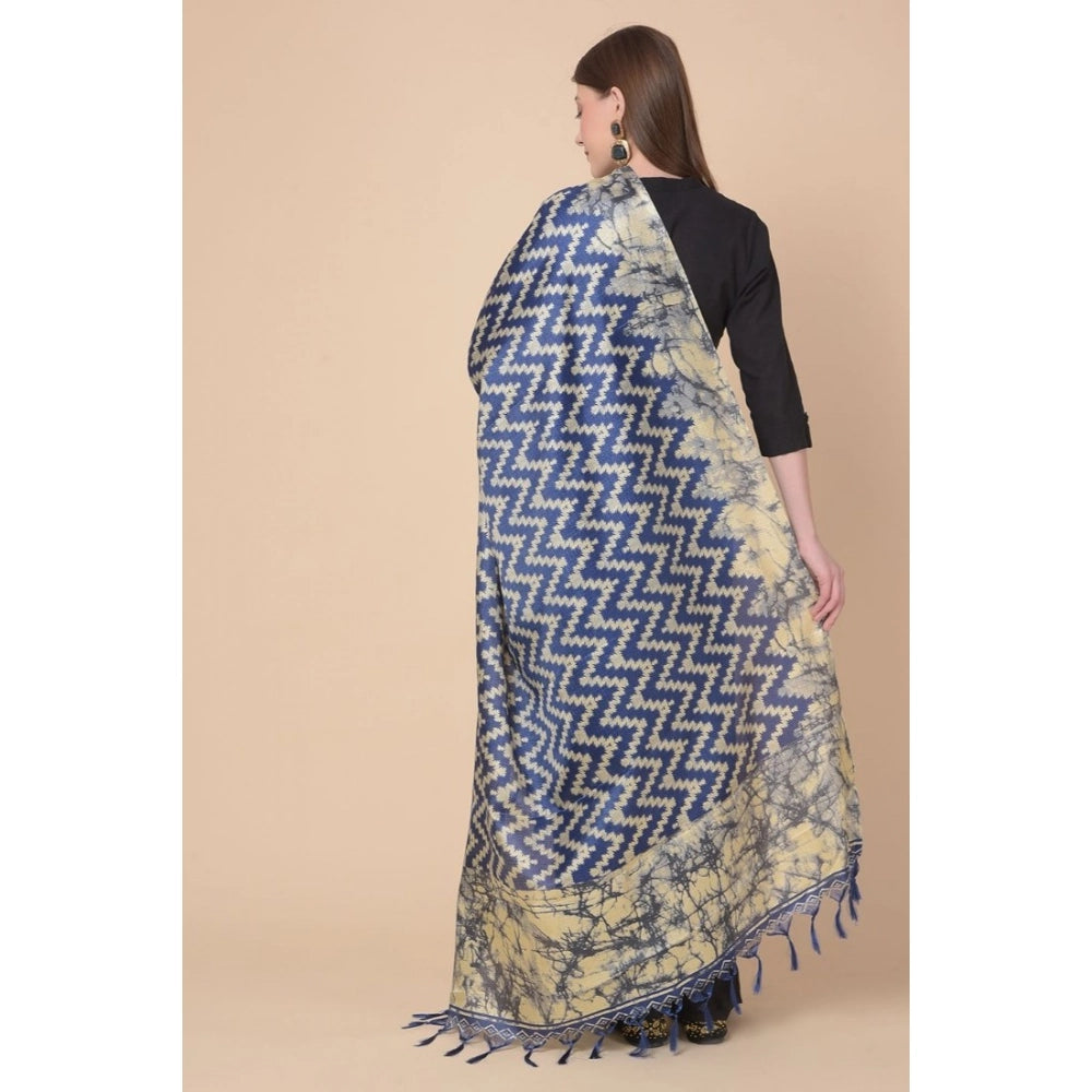 Generic Women's Art Silk Printed Dupatta (Blue, Length: 2.25 to 2.50 Mtr)