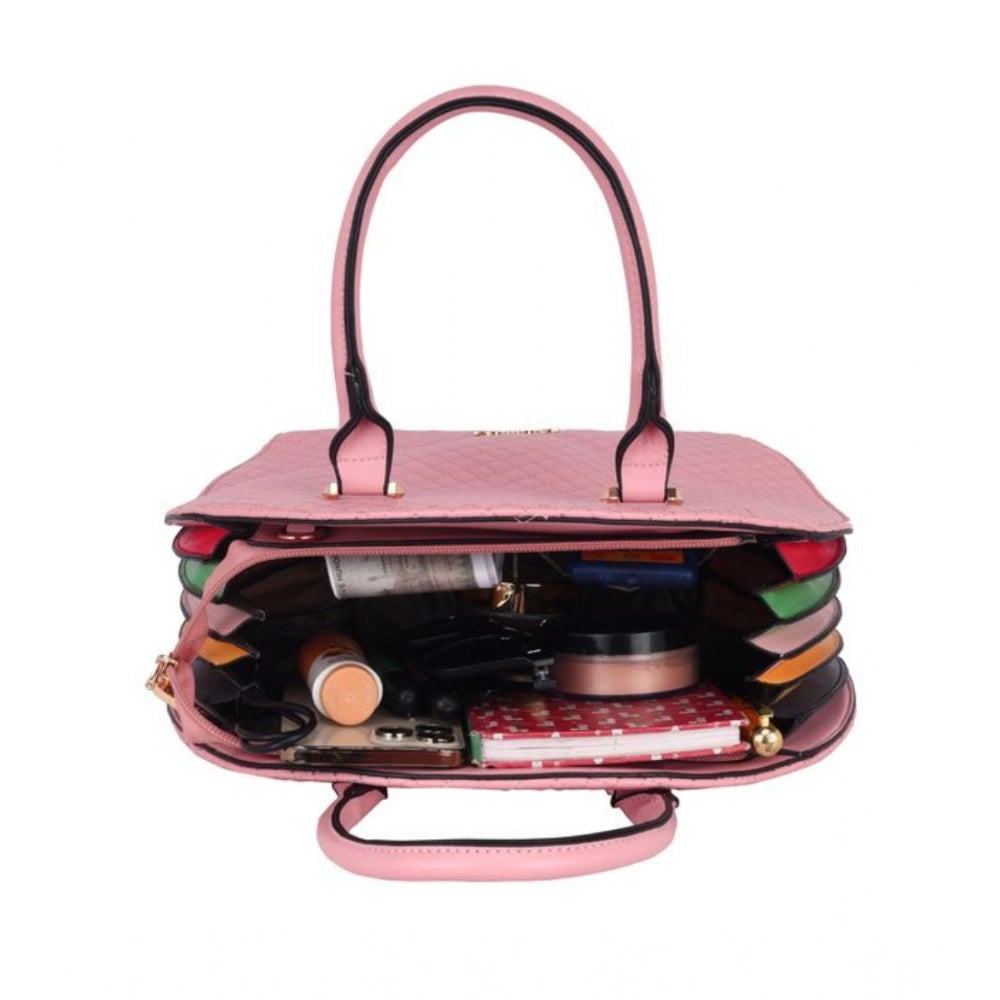 Generic Women's Faux Leather Printed Adjustable Long Belt Handbag (Pink)