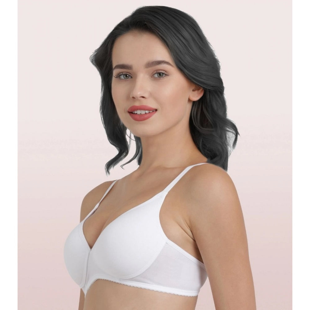 Enamor A039 Women's Cotton Non-Wired & Medium Coverage T-Shirt Bra (White)