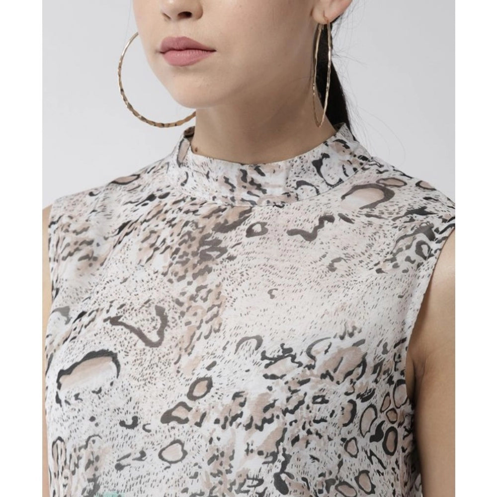 Generic Women's Polyester Printed Sleeveless Above Knee Dress (Multicolor)