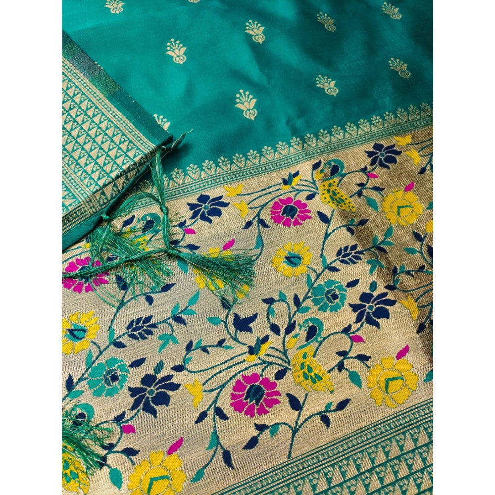 Generic Women's Banarasi Silk Printed Unstitched Salwar Suit Material With Dupatta (Rama, 3Mtrs)