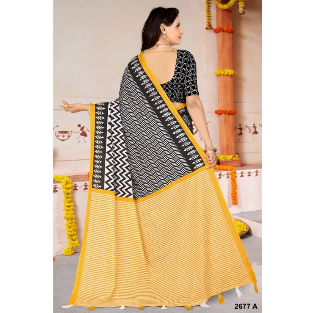 Generic Women's Soft Pure Cotton Printed Saree With Unstitched Blouse 5.5Mtr (Multicolor)