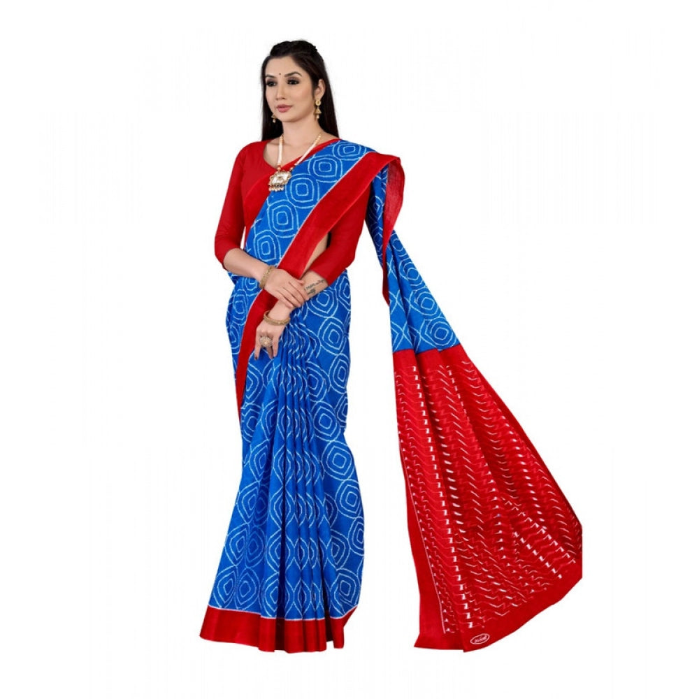 Generic Women's Soft Pure Cotton Printed Saree With Unstitched Blouse 5.5Mtr (Blue)