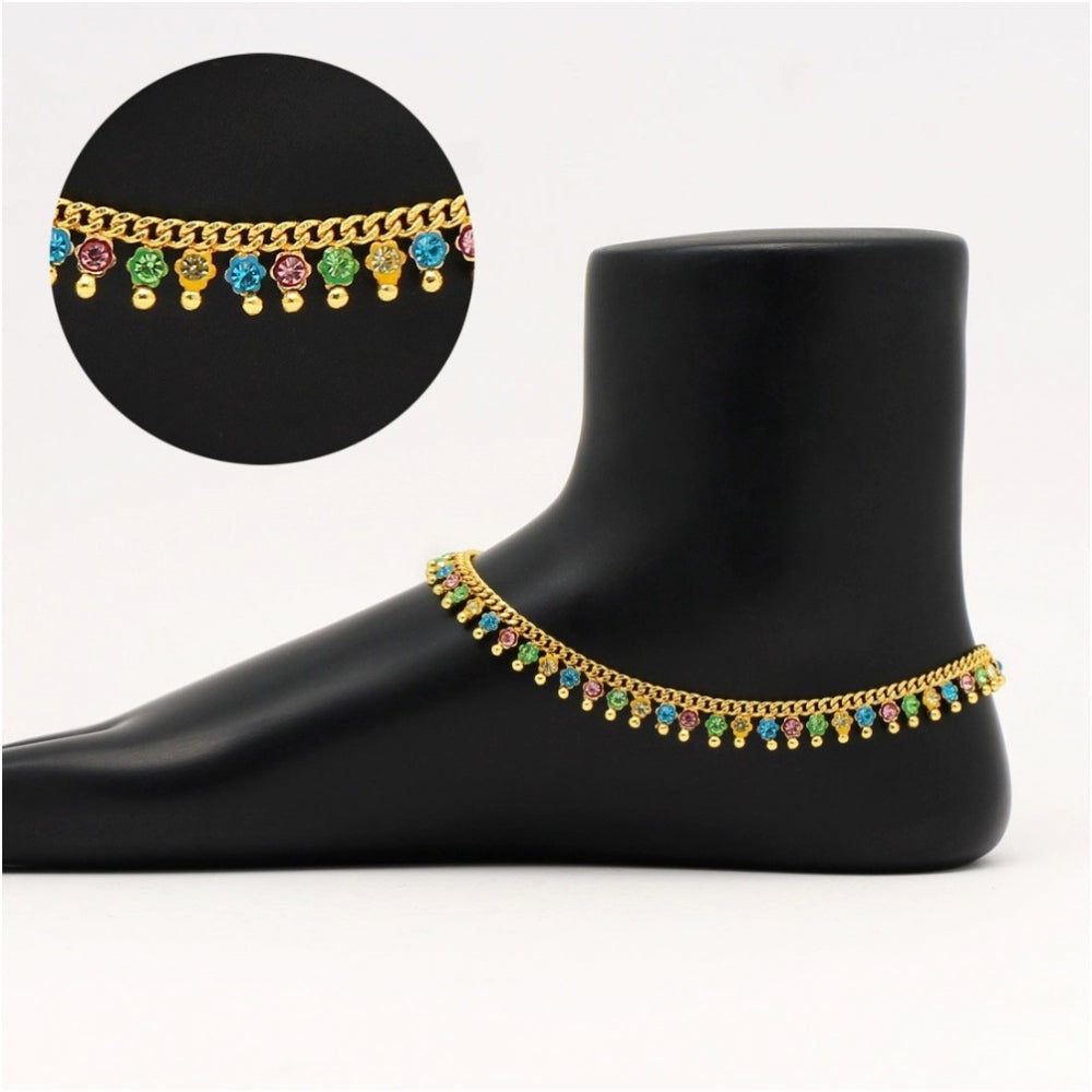 Generic Women's Multi Color Rhinestone Anklets (Free Size: Upto 10")