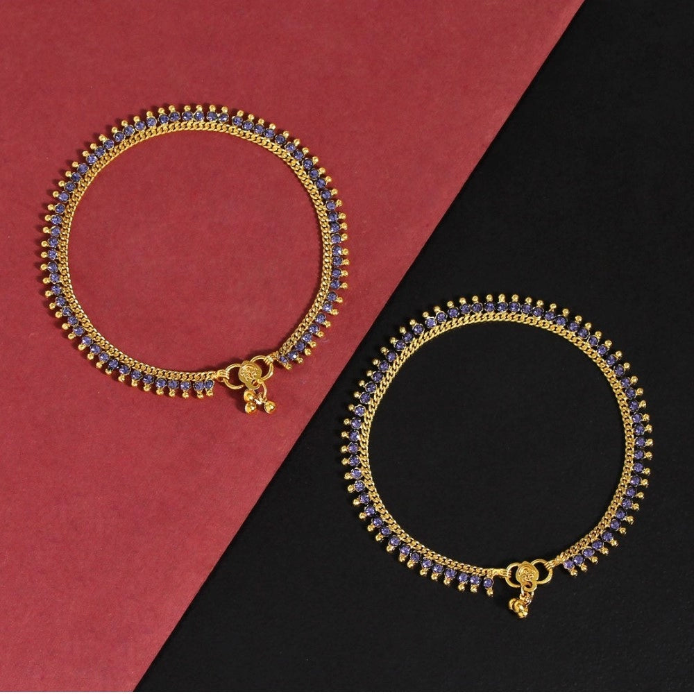 Generic Women's Blue Color Rhinestone Anklets (Free Size: Upto 10")