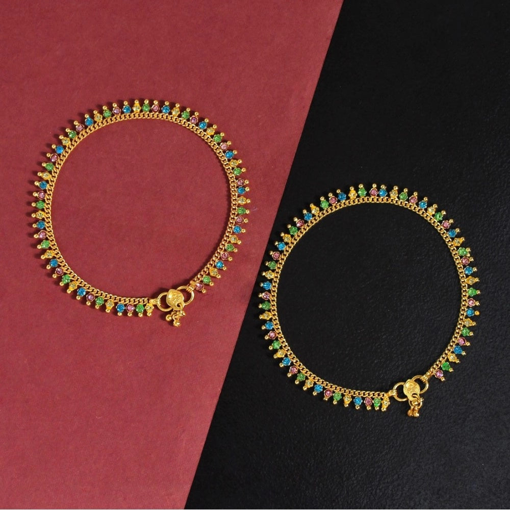 Generic Women's Multi Color Rhinestone Anklets (Free Size: Upto 10")