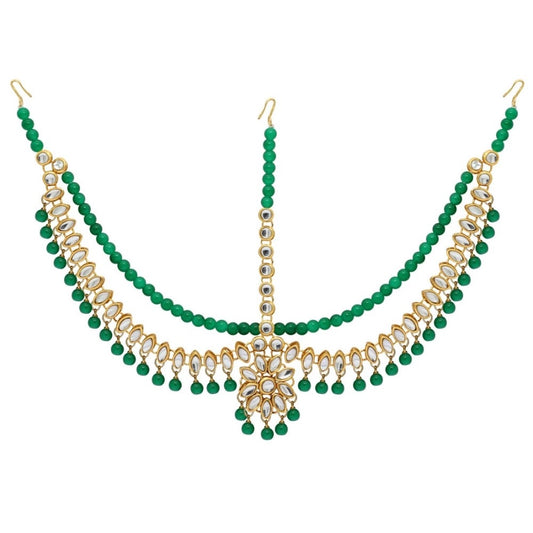 Generic Women's Green Color Imitation Pearl &amp; Kundan Work Matha Patti