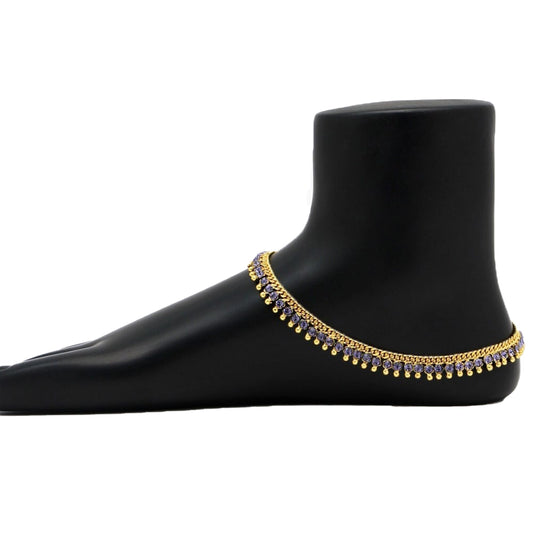 Generic Women's Blue Color Rhinestone Anklets (Free Size: Upto 10")