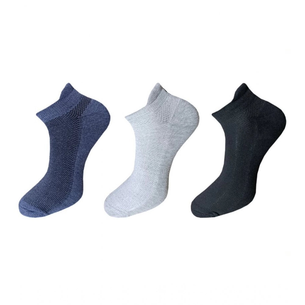 Generic 3_Pair Set Unisex Casual Cotton Solid Ankle Length Socks (Multicolor)