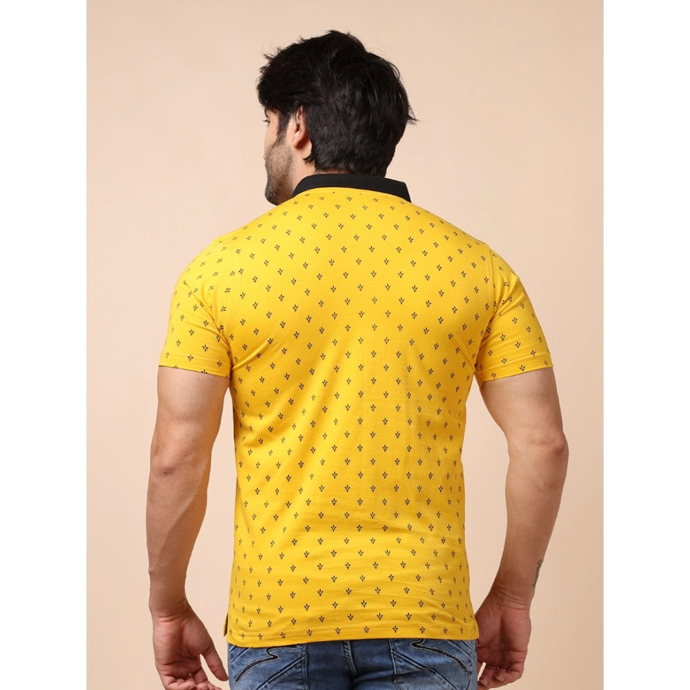 Generic Men's Casual Cotton Printed Polo Neck Half Sleeve T-Shirt (Yellow)