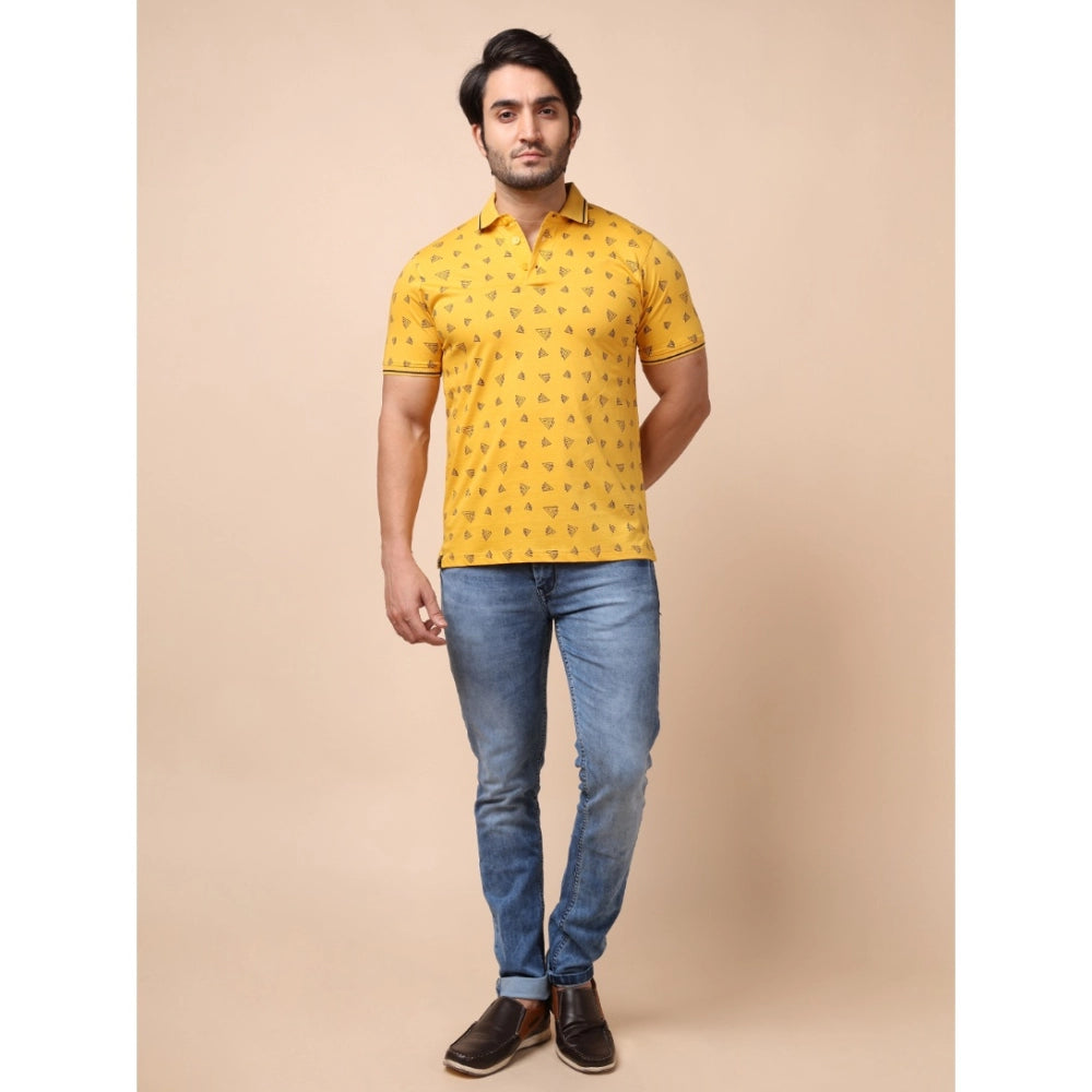 Generic Men's Casual Cotton Printed Polo Neck Half Sleeve T-Shirt (Mustard)
