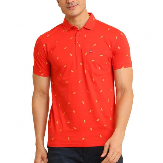 Generic Men's Casual Cotton Printed Polo Neck Half Sleeve T-Shirt (Red)
