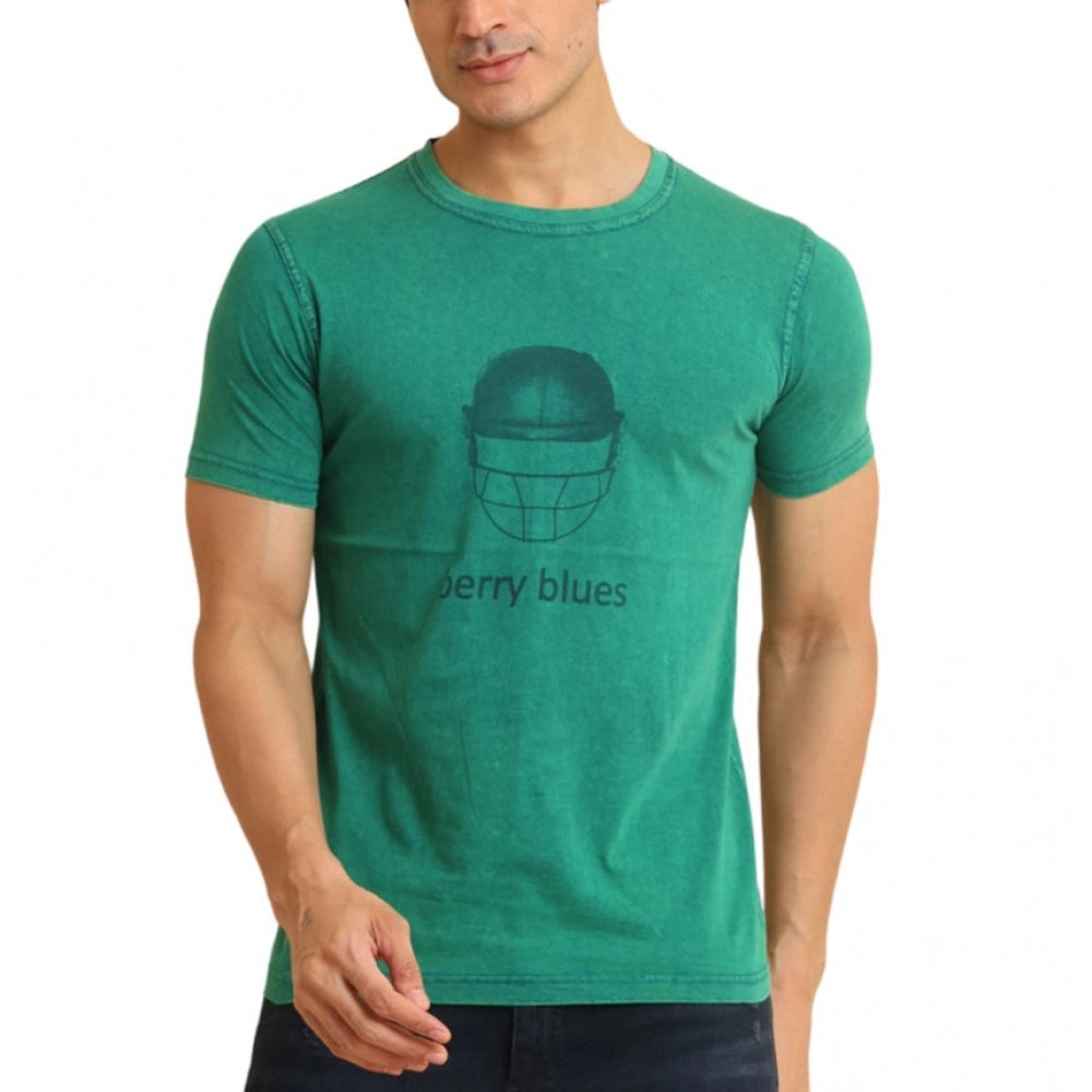 Generic Men's Casual Cotton Printed Round Neck Half Sleeve T-Shirt (Green)