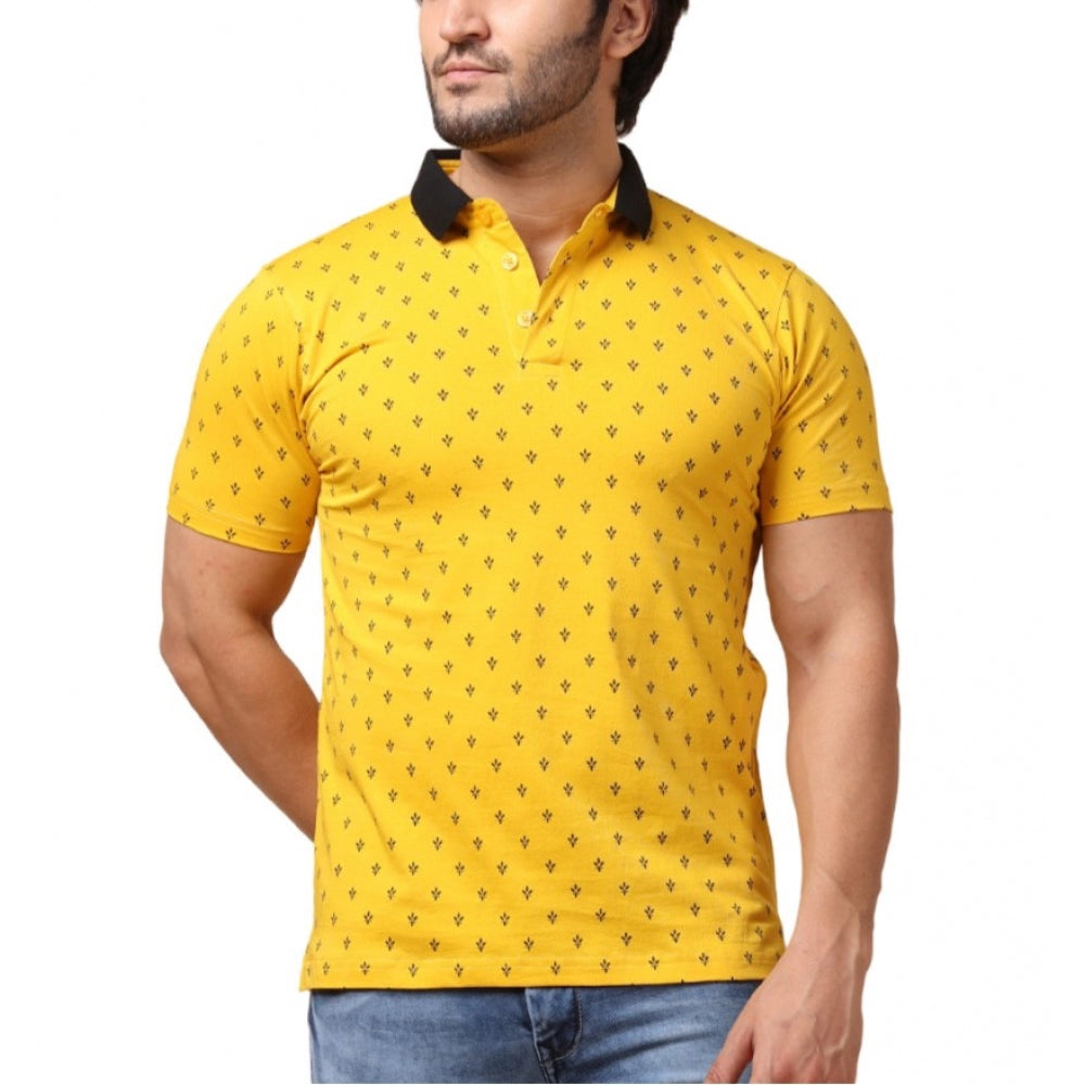 Generic Men's Casual Cotton Printed Polo Neck Half Sleeve T-Shirt (Yellow)