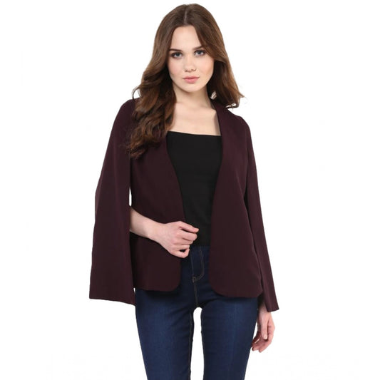 Generic Women's Polyester Solid Cape Sleeve Blazer (Wine)