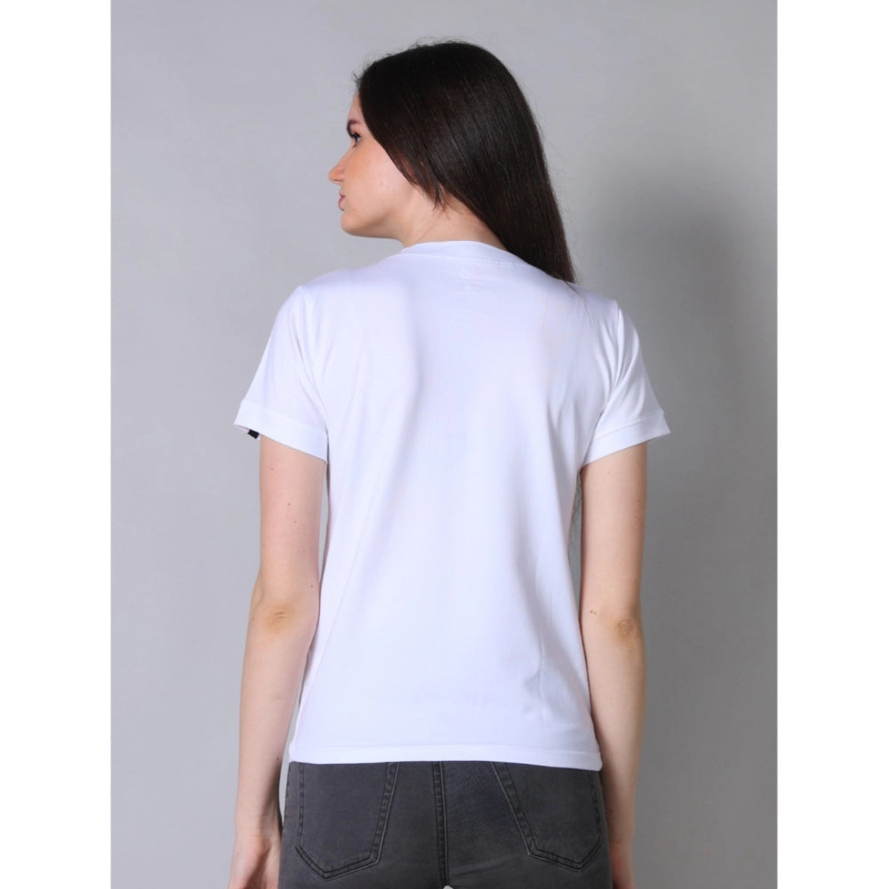 Generic Women's Cotton Blended Solid Round Neck Half Sleeve T-Shirt (White)