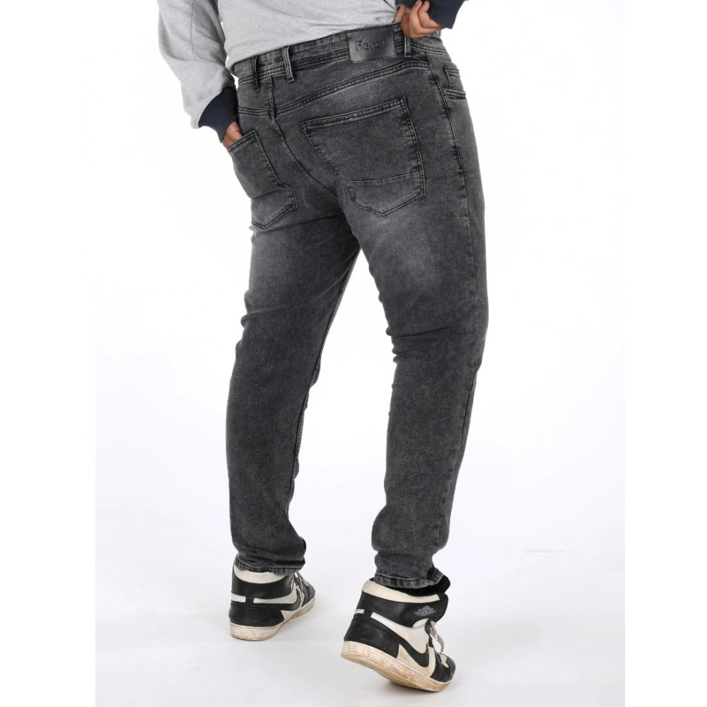 Generic Men's Cotton Blended Solid Plus Size Jeans (Grey)