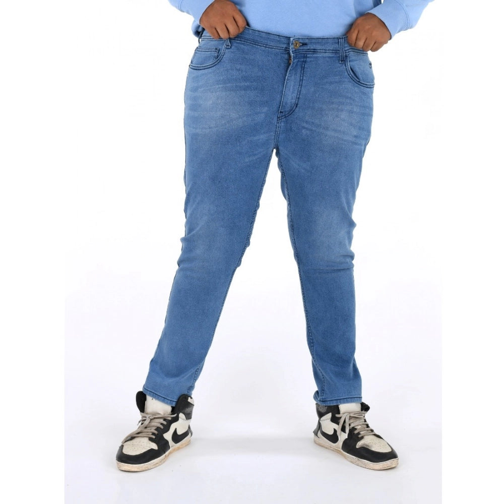 Generic Men's Cotton Blended Solid Plus Size Jeans (Blue)