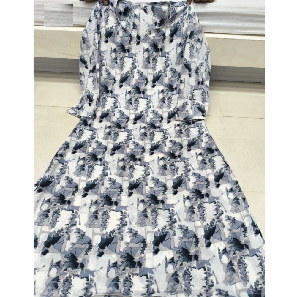 Generic Women's Cotton Blended Printed 3/4th Sleeve V Neck Kurti (Grey)