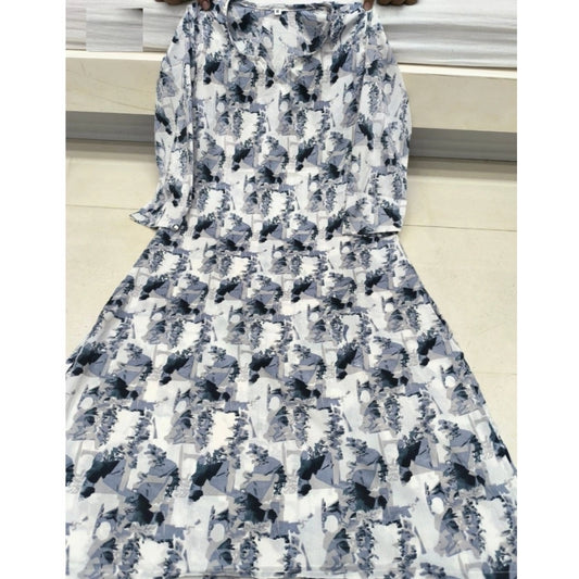 Generic Women's Cotton Blended Printed 3/4th Sleeve V Neck Kurti (Grey)