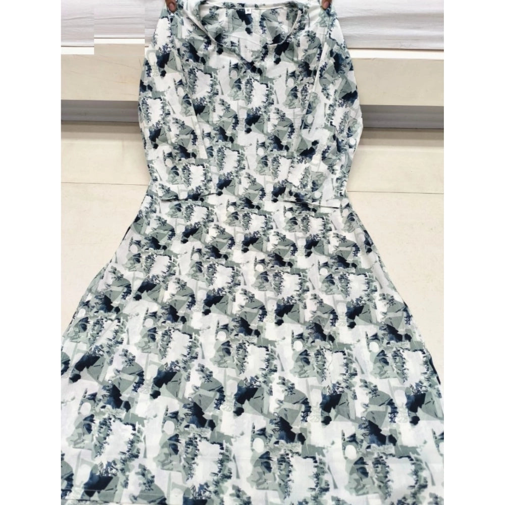 Generic Women's Cotton Blended Printed 3/4th Sleeve V Neck Kurti (Blue)