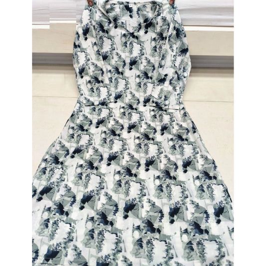 Generic Women's Cotton Blended Printed 3/4th Sleeve V Neck Kurti (Blue)