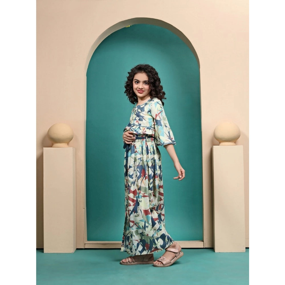 Generic Girl's Maslin Printed Crop Top And Skirt Set (Multicolor)