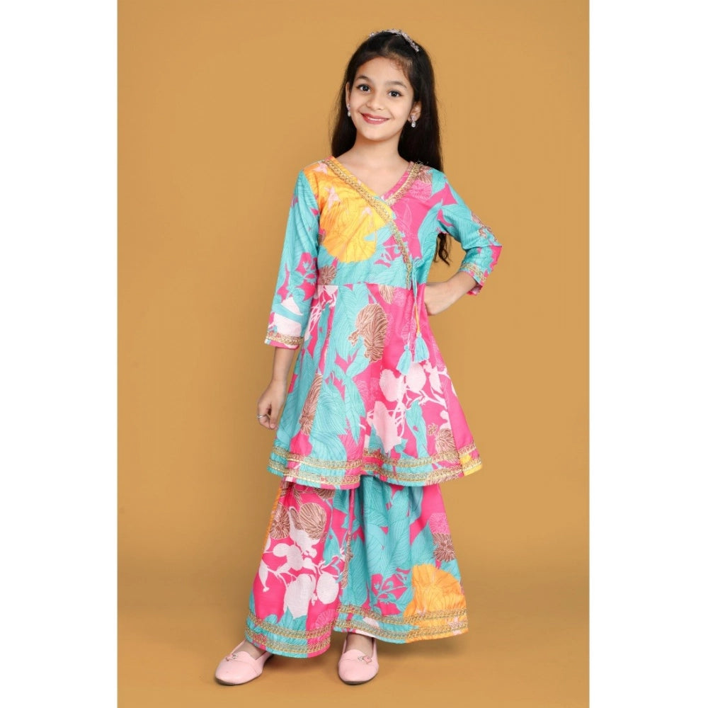 Generic Girl's Rayon Printed Codding Lace Anarkali-Style Suit (Multicolor)