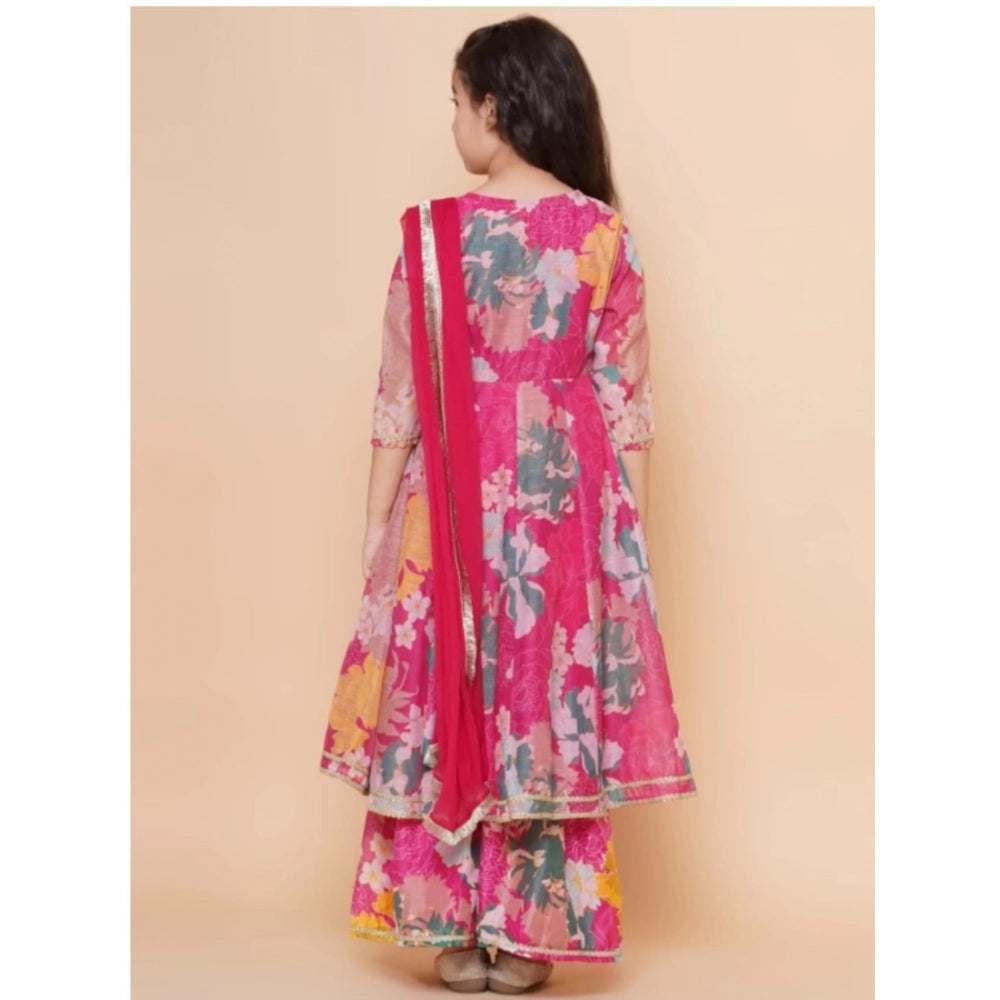 Generic Girl's Rayon Printed Codding Lace Anarkali-Style Suit (Pink)