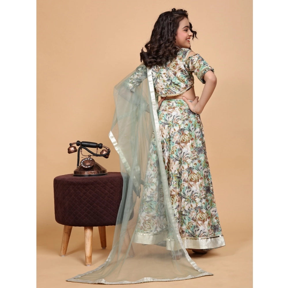 Generic Girl's Chiffon Printed Lehenga Choli Set (Green)