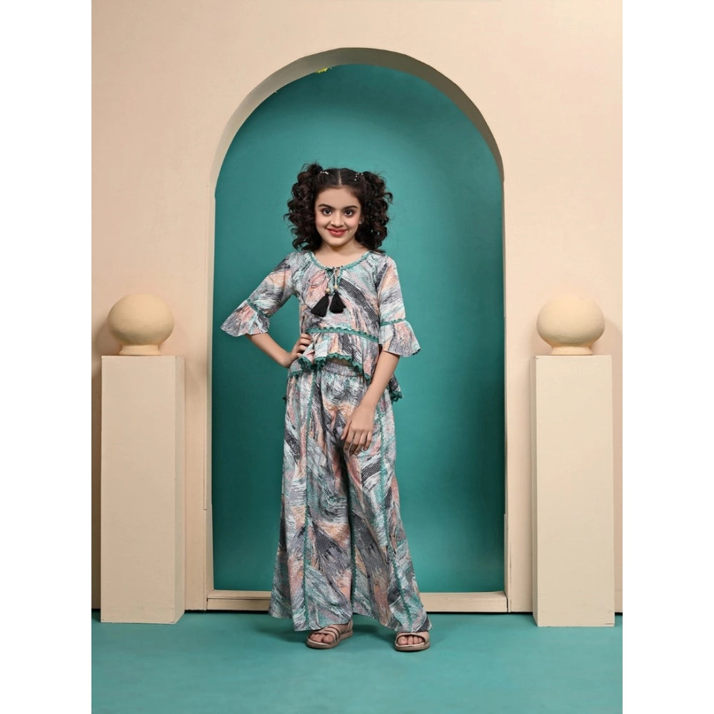 Generic Girl's Maslin Printed Top And Plazzo Set (Multicolor)
