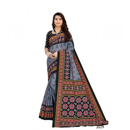 Generic Women's Soft Pure Cotton Printed Saree With Unstitched Blouse 5.5Mtr (Grey)