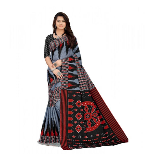 Generic Women's Soft Pure Cotton Printed Saree With Unstitched Blouse 5.5Mtr (Grey)