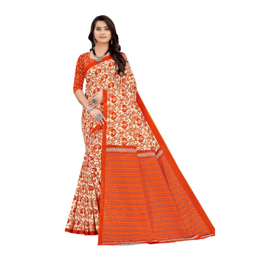 Generic Women's Soft Pure Cotton Printed Saree With Unstitched Blouse 5.5Mtr (Orange)