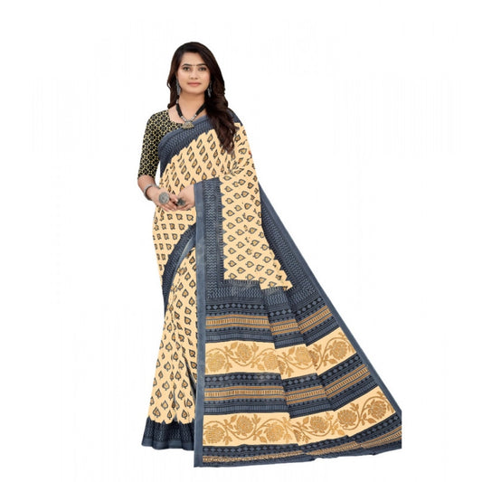 Generic Women's Soft Pure Cotton Printed Saree With Unstitched Blouse 5.5Mtr (Cream)