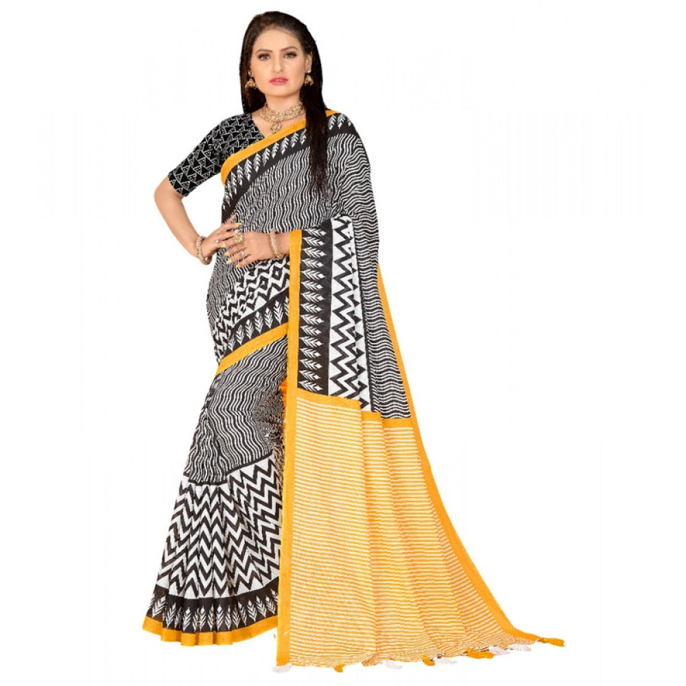 Generic Women's Soft Pure Cotton Printed Saree With Unstitched Blouse 5.5Mtr (Multicolor)